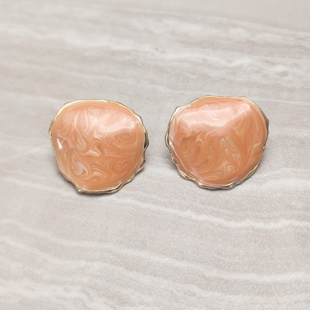 Vintage Stud Earrings Unusual Orange & Gold Tone Large Statement
